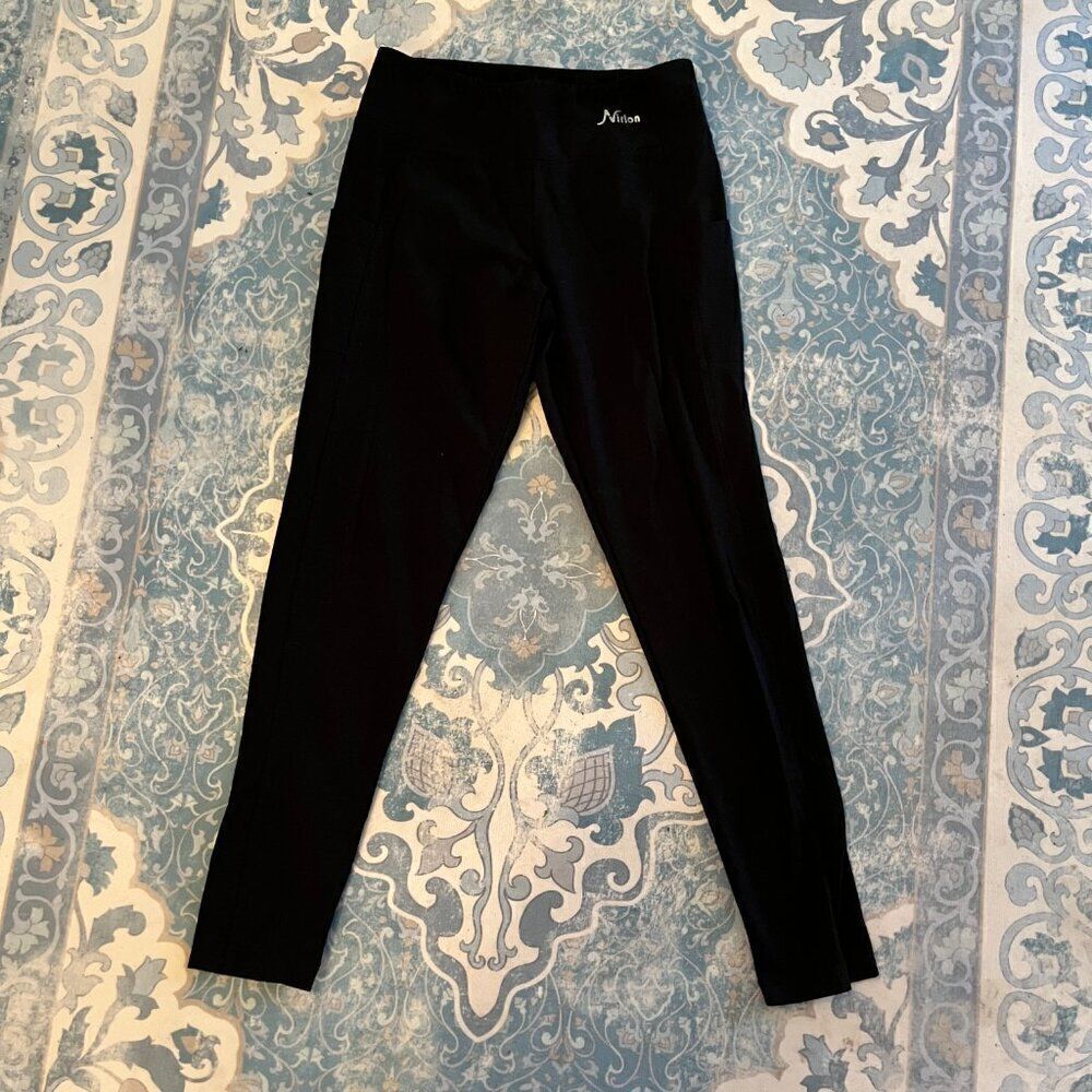 Like NEW Nirlon Black High Waisted Leggings With Large Pockets Size Larg… - Picture 9 of 14